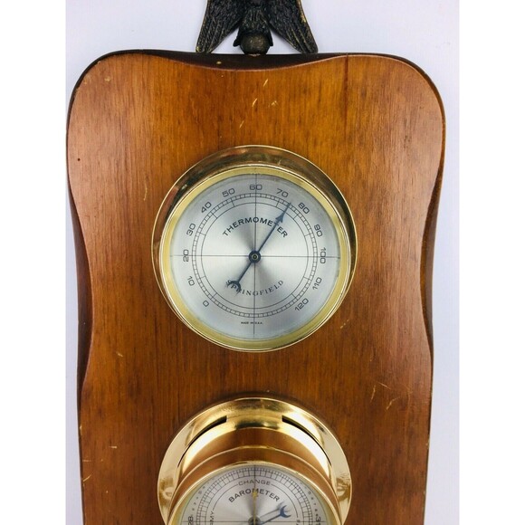 Vintage MCM Springfield Weather Station Wooden Wall Mounted Eagle Finial Topper - Picture 4 of 8